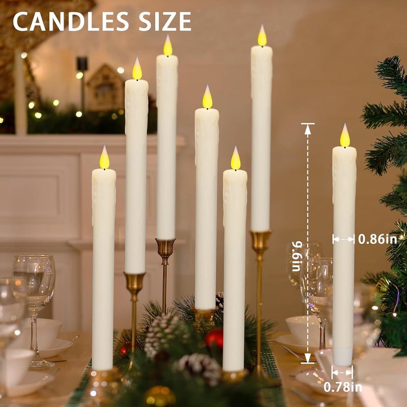 KSWING Upgraded Real Wax LED Flameless Taper Candles with Remote, 6 PCS White Dripping Candlesticks Battery Operated 3D Flickering - 9.6" Long Realistic Fake Candle Sticks for Home/Wedding/Xmas Decor - Image 2